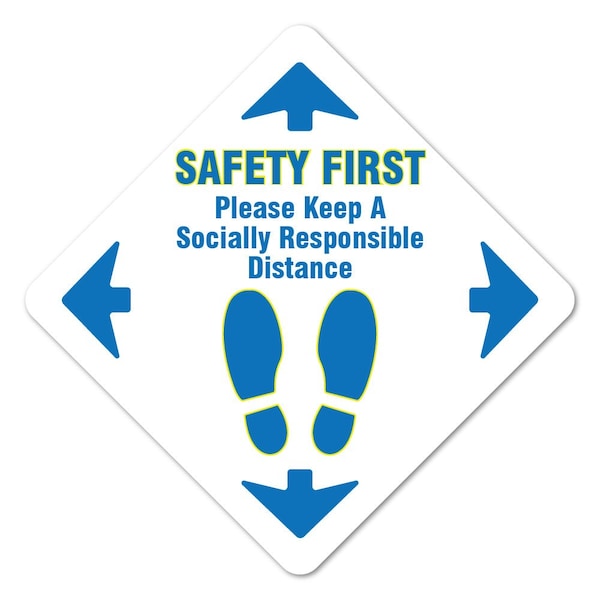 Safety First Social Distancing Non-Slip Floor Graphic, 3PK, 11 in L, 11 in H, FD-2-X-11-3PK-99996